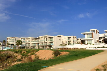 Fototapeta na wymiar Atlantica Mare Village tourist resort in Paphos in Cyprus