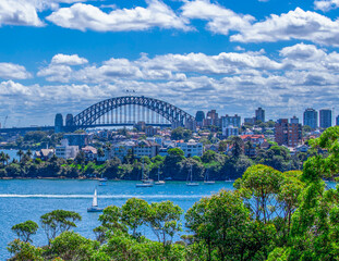 Naklejka premium Sydney Harbour Bridge opera house australia botanical gardens city CBD Sydney Bondi Manly Beach famous ferry zoo financial buildings apartments real estate western eastern suburb yacht Luna park