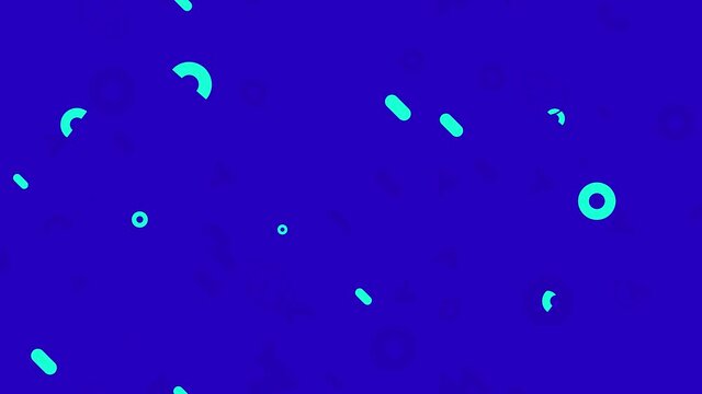 4K Seamless loop Bright modern abstract retro background with multicolored simple moving geometric shapes on the neon background. Seamless loop