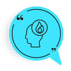 Black line Firefighter icon isolated on white background. Blue speech bubble symbol. Vector