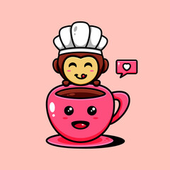 cute monkey character design themed delicious chocolate drink