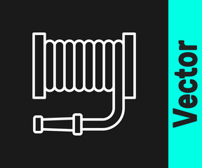 White line Fire hose reel icon isolated on black background. Vector
