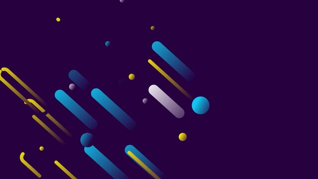 4K Seamless loop Bright modern abstract retro background with multicolored simple moving geometric shapes on the neon background. Seamless loop