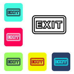 Black line Fire exit icon isolated on white background. Fire emergency icon. Set icons in color square buttons. Vector
