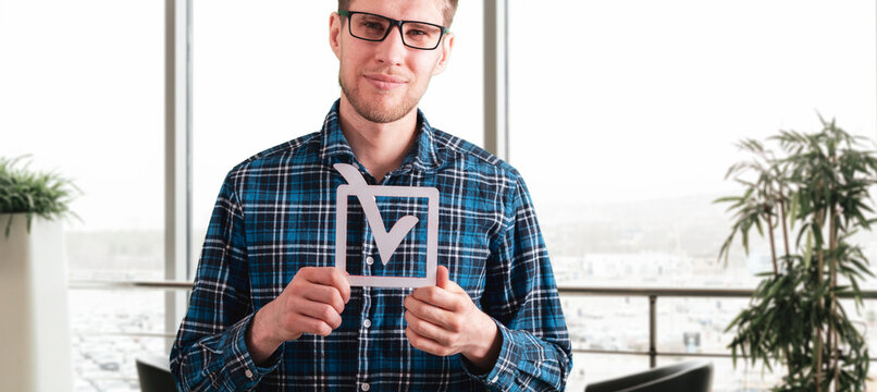 Person Holding A Voting Frame Check Icon, Concept Of Vote And Election, Democracy In Government