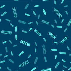 Green line Pencil icon isolated seamless pattern on blue background. Drawing and educational tools. School office symbol. Vector