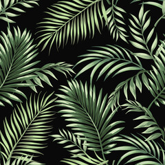 Jungle vector pattern with tropical leaves.Trendy summer print. Exotic seamless background. - obrazy, fototapety, plakaty