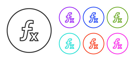 Black line Function mathematical symbol icon isolated on white background. Set icons colorful. Vector