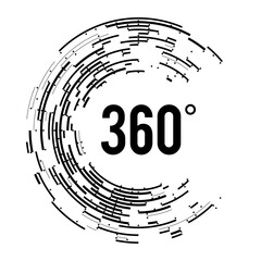 Angle 360 degrees sign icon. Geometry math symbol. Full rotation. Design elements. Curved many streak. Abstract Circular logo element on white background isolated. Vector illustration EPS 10