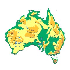 Australia relief physical hypsometric map with a shadow illustration