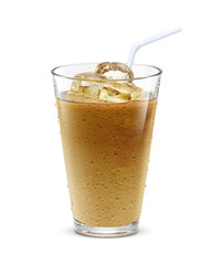 グラス コーヒー牛乳 アイスミルクティー 氷 飲み物 イラスト リアル ストロー