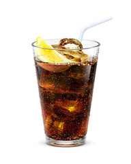 グラス コーラ 氷 レモン 飲み物 イラスト リアル ストロー