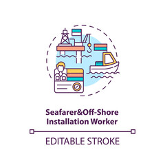 Seafarer and offshore installation worker concept icon. Maritime industry professions. Jobs for migrant workers idea thin line illustration. Vector isolated outline RGB color drawing. Editable stroke