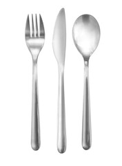 Set of fork, knife and spoon insulated on white