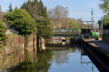 Embouchure, chemin de randonnée, rivière, L’Orge,  Athis Mons, Essonne, 91