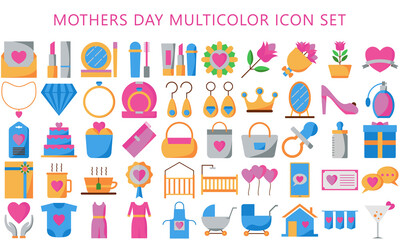 happy mothers day flat multicolor icon set design, love, relationship, decoration, celebration, greeting and invitation theme, Vector illustration eps 10 ready convert to SVG.
