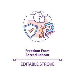 Freedom from forced labour concept icon. Stop labour exploitation. Illegal work. Migrant worker rights idea thin line illustration. Vector isolated outline RGB color drawing. Editable stroke