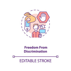 Freedom from discrimination concept icon. Stop hate crimes, prevent violence and abuse. Migrant worker rights idea thin line illustration. Vector isolated outline RGB color drawing. Editable stroke