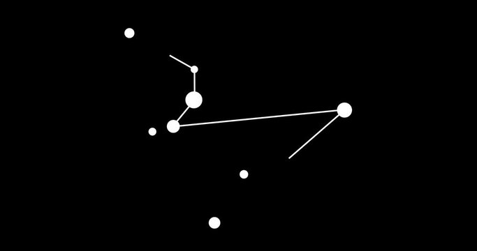 Hydrus constellation. Stars in the night sky. Constellation in line art style in black and white. Cluster of stars and galaxies. Horizontal composition, 4k video quality