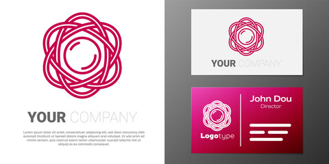 Logotype line Atom icon isolated on white background. Symbol of science, education, nuclear physics, scientific research. Logo design template element. Vector