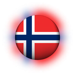 Glass light ball with flag of Norway. Round sphere, template icon. Norwegian national symbol. Glossy realistic ball, 3D abstract vector illustration highlighted on a white background. Big bubble