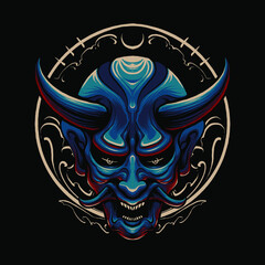 blue japanese devil illustration design
