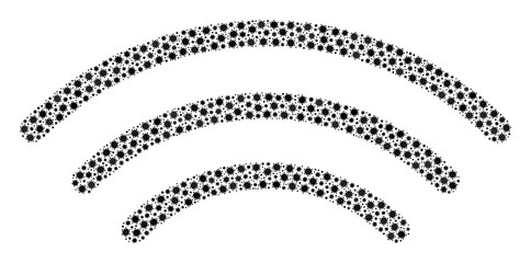 Vector radio waves covid-2019 mosaic icon combined for clinic projects. Radio waves mosaic is organized of little covid pathogen icons.