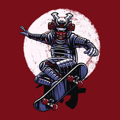 the skateboarding samurai illustration design