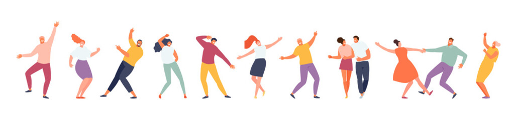 Fototapeta na wymiar Dancing people isolated on a white background. Party and leisure, holiday and festival vector illustration