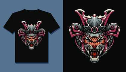 tiger samurai head t shirt design