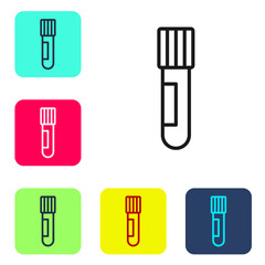 Black line Test tube and flask chemical laboratory test icon isolated on white background. Laboratory glassware sign. Set icons in color square buttons. Vector