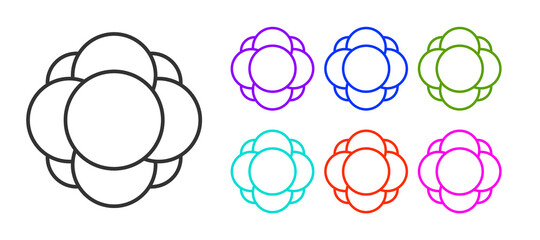 Black line Molecule icon isolated on white background. Structure of molecules in chemistry, science teachers innovative educational poster. Set icons colorful. Vector