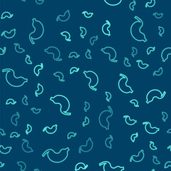 Fototapeta premium Green line Human stomach icon isolated seamless pattern on blue background. Vector