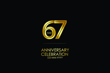 Obraz premium 67 year anniversary celebration Gold Line. logotype isolated on Black background for celebration, invitation card, and greeting card-Vector