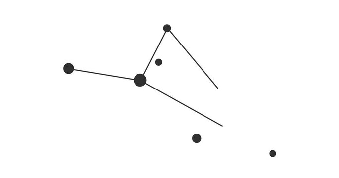 Octans constellation. Stars in the night sky. Constellation in line art style in black and white. Cluster of stars and galaxies. Horizontal composition, 4k video quality