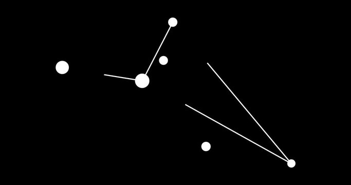 Octans constellation. Stars in the night sky. Constellation in line art style in black and white. Cluster of stars and galaxies. Horizontal composition, 4k video quality