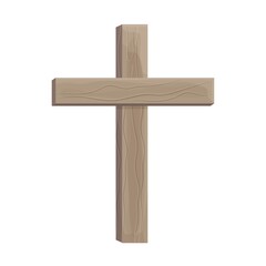 Old wooden cross, catholic, christian symbol, detailed in cartoon style isolated on white background. Icon, emblem, religion element.