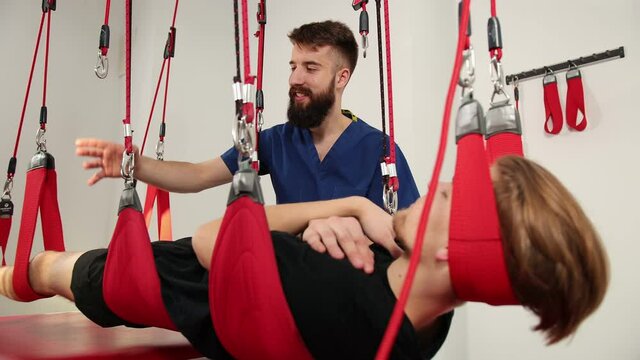 Patient having chiropractic back adjustment physiotherapy treatment. Scoliosis