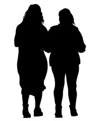 Beauty young girl in dress walking down street. Isolated silhouette on white background