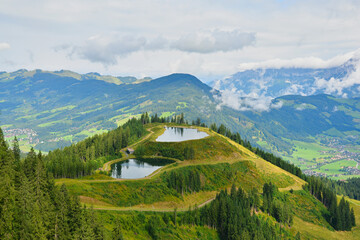Obraz premium Beautiful landscape seen from the Hahnenkamm ski run, Austrian Alps , Tirol, Kitzbuhel, Austria