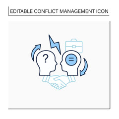 Conflict resolution line icon.Conflict between two persons.Peaceful solution to disagreement.Resolves issues sensibly and fairly.Misunderstanding concept. Isolated vector illustration. Editable stroke