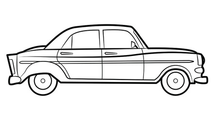 Vintage car illustration  - simple line art contour of vehicle