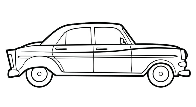 Vintage car illustration  - simple line art contour of vehicle