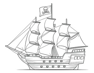 Pirate ship illustration  - simple line art contour of battle ship © Mateusz