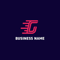 Simple and minimalist bright pink letter G speed monogram initial logo in dark blue background