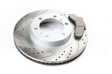 Perforated brake discs, ceramic pads - everything for better braking. on a white background