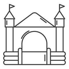 Bouncy castle outline icon. Jumping house on kids playground. Vector illustration.