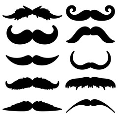 Set of mustache. Vector cartoon illustrations. Isolated objects on white.