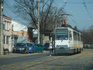 Plakat Trams in Bucharest, Romania. Photo during the day.