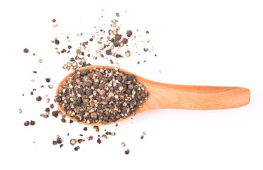 Ground black pepper isolated on a white background. Top view